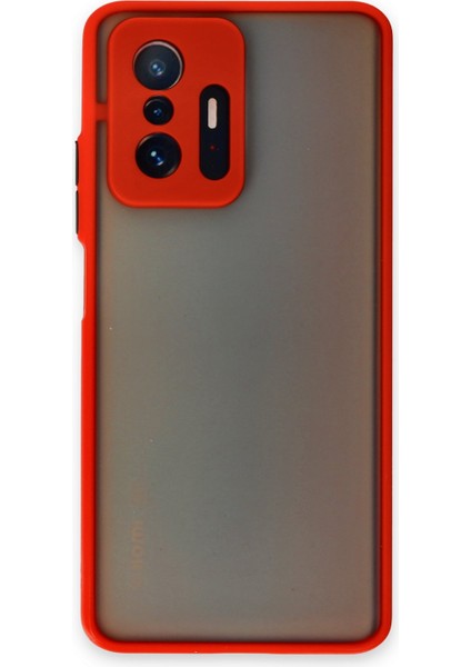 Xiaomi Mi 11T Pro Kılıf Kamera Korumalı Silikon Kenarlı Renkli Düğmeli Arkası Mat Arka Kapak - Kırmızı