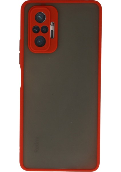 Xiaomi Redmi Note 10 Pro Kılıf Kamera Korumalı Silikon Kenarlı Renkli Düğmeli Arkası Mat Arka Kapak - Kırmızı