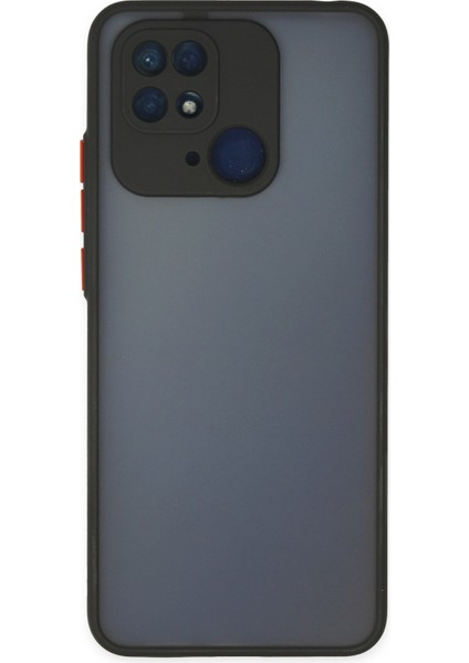 Xiaomi Poco C40 Kılıf Kamera Korumalı Silikon Kenarlı Renkli Düğmeli Arkası Mat Arka Kapak - Siyah