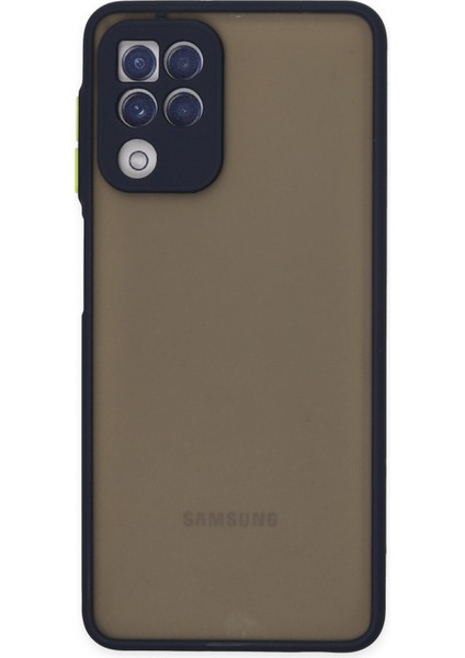 Samsung Galaxy A22 Kılıf Kamera Korumalı Silikon Kenarlı Renkli Düğmeli Arkası Mat Arka Kapak - Lacivert