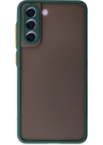 Samsung Galaxy S21 Fe Kılıf Kamera Korumalı Silikon Kenarlı Renkli Düğmeli Arkası Mat Arka Kapak - Yeşil