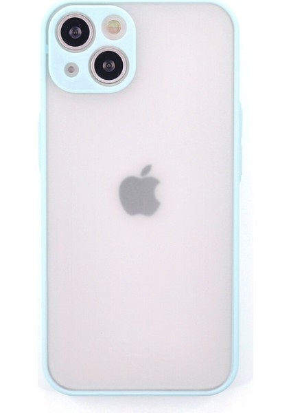 Apple iPhone 15 Plus Kılıf Kamera Korumalı Silikon Kenarlı Renkli Düğmeli Arkası Mat Arka Kapak - Turkuaz