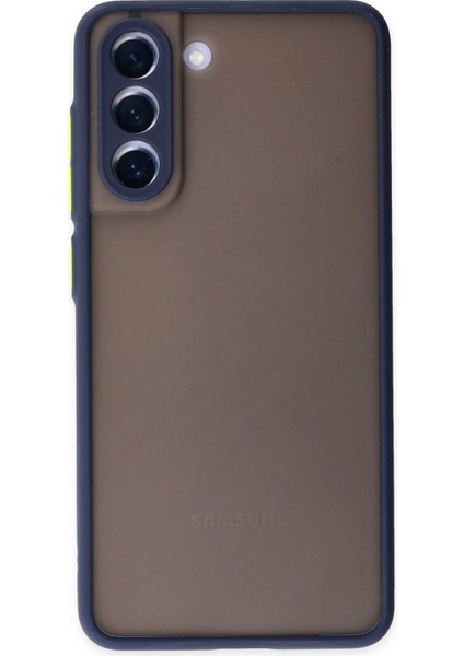 Samsung Galaxy S21 Fe Kılıf Kamera Korumalı Silikon Kenarlı Renkli Düğmeli Arkası Mat Arka Kapak - Lacivert