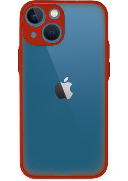 Apple iPhone 15 Kılıf Kamera Korumalı Silikon Kenarlı Renkli Düğmeli Arkası Mat Arka Kapak - Kırmızı