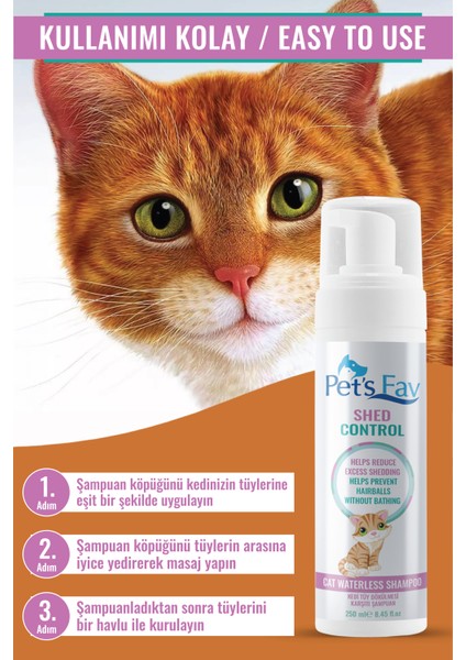 Pets Fav Kedi Tüy Dökülmesi Karşıtı Doğal ve Organik Kuru Köpük Şampuanı