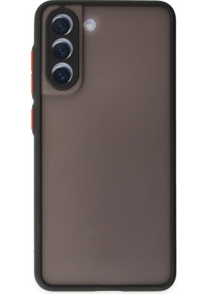 Samsung Galaxy S21 Fe Kılıf Kamera Korumalı Silikon Kenarlı Renkli Düğmeli Arkası Mat Arka Kapak - Siyah