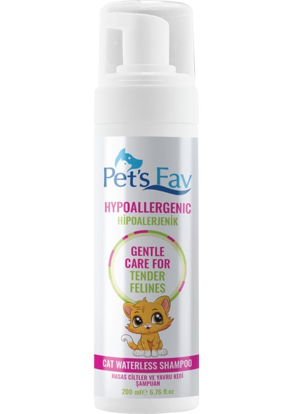 Pets Fav Hipoalerjenik Hassas Ciltler Için Doğal ve Organik Kuru Köpük Yavru Kedi Şampuanı