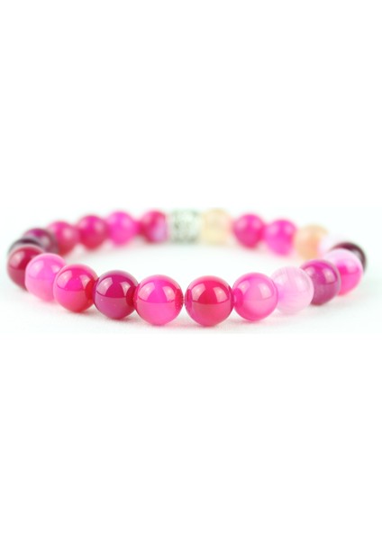 Pembe Akik Taşı Doğal Taş Bileklik – 8 mm