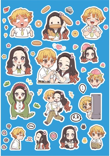 Demon Slayer Cartoon Sticker Seti Ajanda Telefon Laptop Sticker Seti 13 Adet