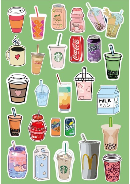 Estetik Cute Içecekler Sticker Seti 2 Ajanda Telefon Laptop Sticker Seti 26 Adet