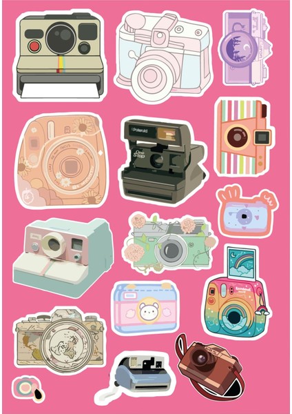 Retro Fotoğraf Makineleri Sticker Seti Ajanda Telefon Laptop Sticker Seti 13 Adet
