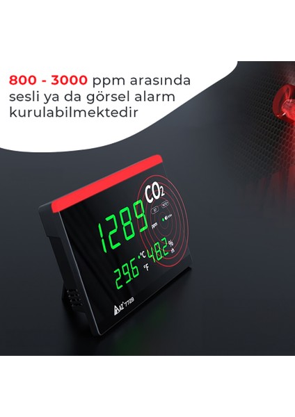 Az 7729 Işıklı Dijital Display Ortam Hava Kalitesi Ölçer (Dokunmatik)