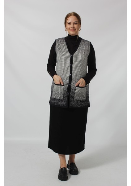 Y866 Kareli Düğmeli Cepli Mevsimlik Anne Yelek indirimleri