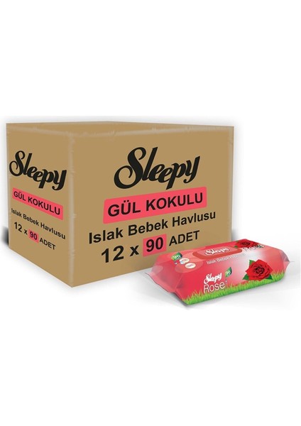 Sleepy Gül Kokulu 90 Yaprak Islak Havlu x 12'li Paket