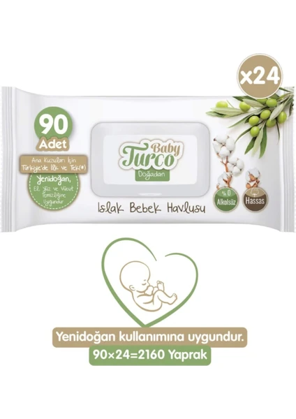 Baby Turco Doğadan Yenidoğan Islak Bebek Havlusu 24X90 Yaprak