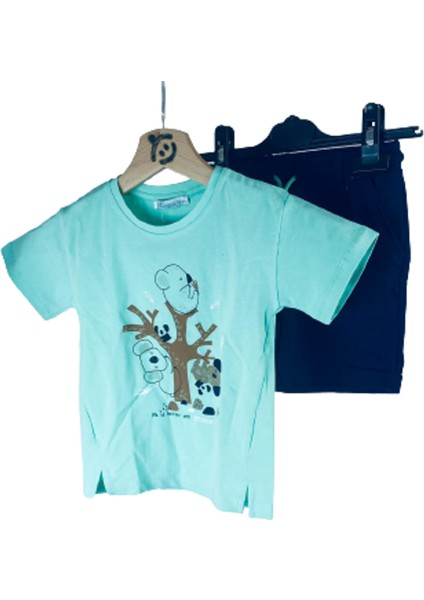 Erkek Çocuk Koala Baskılı Mint T-Shirt Bağcıklı Lastikli Şort İkili Takım