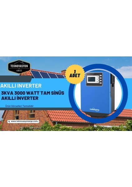 Teknovasyon Arge Güneş Enerjisi Hibrit Paket 3 Kva Tam Sin. Inverter 330 Watt Güneş Paneli 150 Amper Jel Akü 1000 Watt 24 V Rüzgar Türbini + Yerli Şarj Kontrol Cihazı Rüzgar Türbini Set