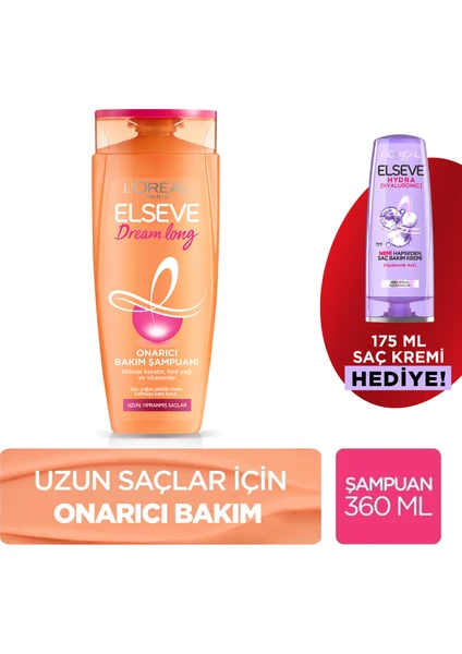 L'oreal Paris Elseve Dream Long Onarıcı Bakım Şampuanı 360ML & 175 ml Hyaluron Saç Kremi