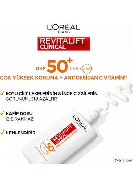 L'oréal Paris Revitalift Clinical Spf 50+ Günlük Yüksek Uv Korumalı Yüz Güneş Kremi 50ML Cep Aynası Hediyeli