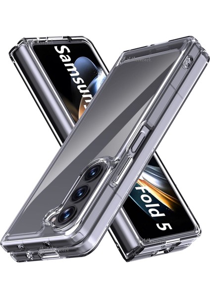 Samsung Galaxy Z Fold 5 Kılıf Kamera Yükseltili Şeffaf Sert Crystal Kapak Katlanır Pürüzsüz