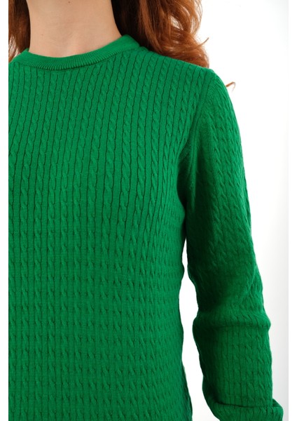 Kadın Yeşil %100 Organik Pamuk Bisiklet Yaka Saç Örgülü Triko Kazak Örme Bluz TRIST-6154 indirimleri