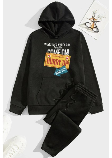 Only Trendwear Unisex Hurry Up Baskılı Eşofman Takımı