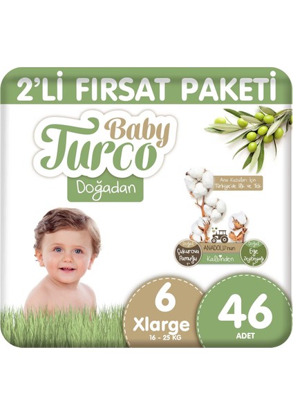 Baby Turco Doğadan 2'li Fırsat Paketi Bebek Bezi 6 Numara Xlarge 46 Adet