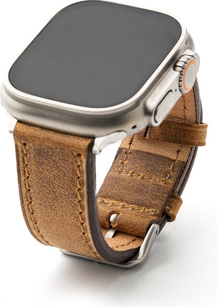 crayz Taba Gerçek Deri Apple Watch Kordon Seri 1-8, Se, Ultra ve Ultra 2 ile Uyumlu