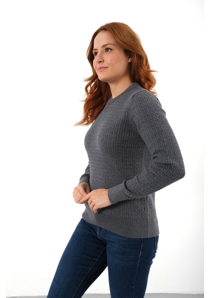 Kadın Ink %100 Organik Pamuk Bisiklet Yaka Saç Örgülü Triko Kazak Örme Bluz TRIST-6154 fırsatları