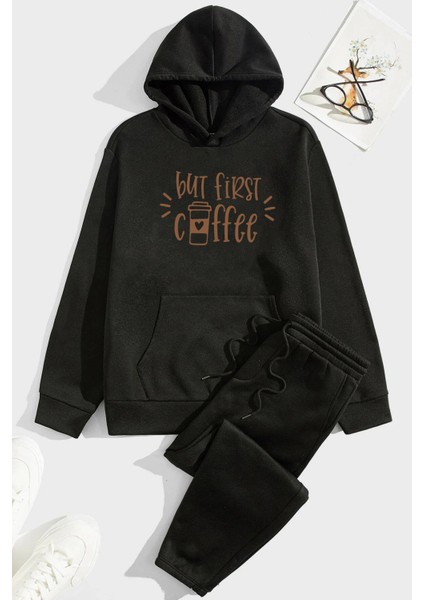 Unisex But First Coffee Baskılı Eşofman Takımı