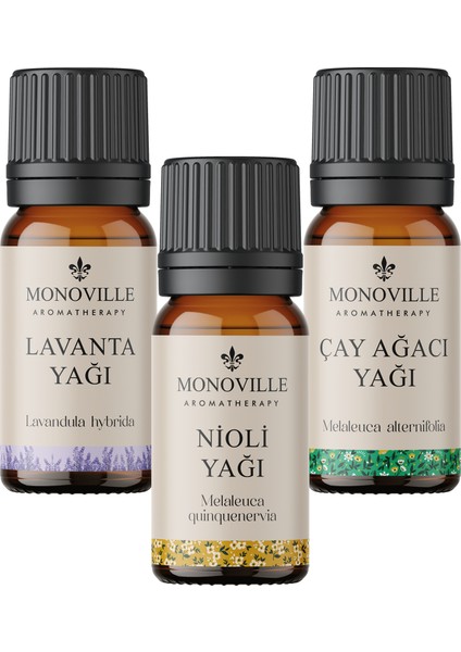 Nioli Yağı 10 ml, Lavanta Yağı 10 ml, Çay Ağacı Yağı 10 ml 3'lü Set %100 Saf Ve Doğal 3x10 ml