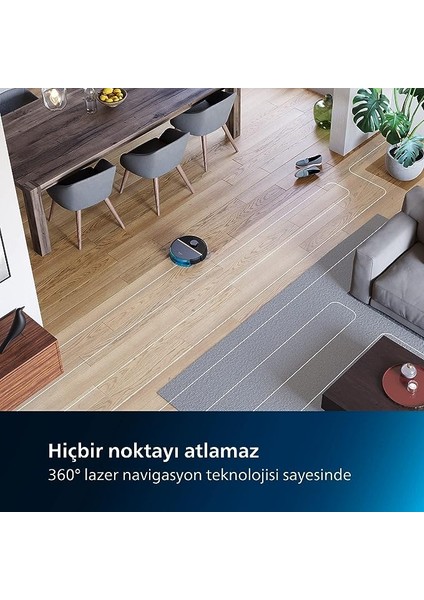 Aqua Islak ve Kuru Temizlik Robotu, Güçlü 5200 Mah Li-Ion PIL,5000 Pa Emiş Gücü, 360 Lazer Navigasyon, EPA11 Filtre, Homerun Mobil Uygulaması