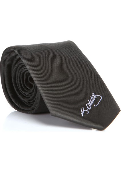 Atatürk Imza Desenli Dokuma Siyah Kravat - Ak-18