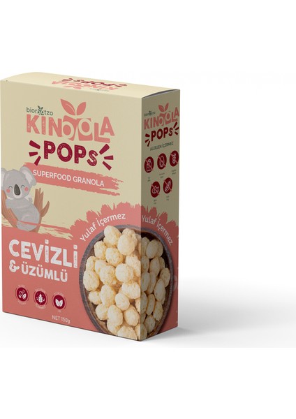 Kinoola Pop Kahvaltılık Gevrek Cevizli & Üzümlü Vegan Granola 150 gr