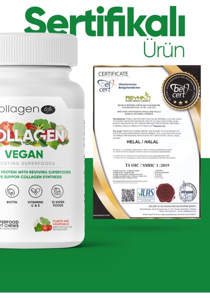 Collagen Life Biotin, Hyaluronıc Acıd Ve Bitki Bazlı Protein Tozu İle Vegan Kolajen Desteği 90 Tablet