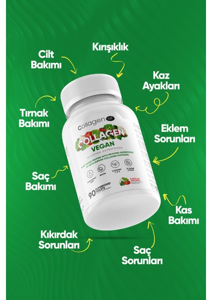 Collagen Life Biotin, Hyaluronıc Acıd Ve Bitki Bazlı Protein Tozu İle Vegan Kolajen Desteği 90 Tablet