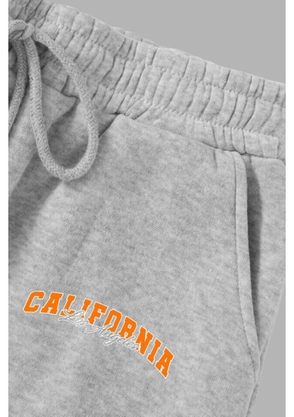 Unisex Gri Kışlık Eşofman Altı 2 Iplik Şardonlu Kumaş California L.a Baskılı fırsatları