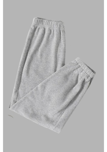 Unisex Gri Kışlık Eşofman Altı 2 Iplik Şardonlu Kumaş New York Baskılı