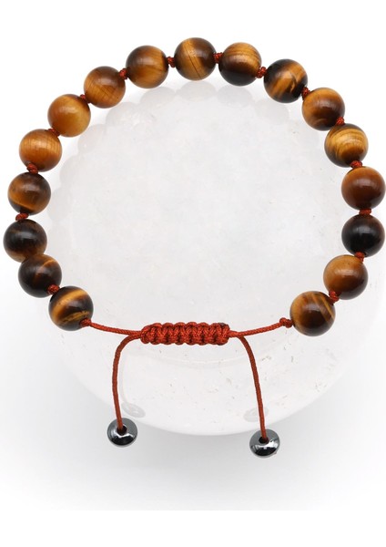 Kaplan Gözü Doğal Taş Makrome Örme Bileklik Fasetli Kesim