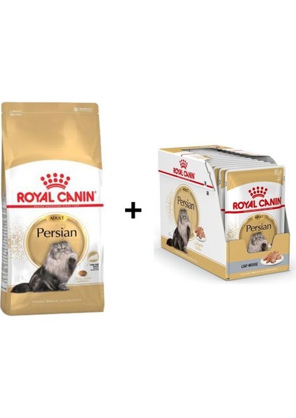 Persian Yetişkin Kedi Maması 10 kg + 12 Adet Royal Canin Pouch Persian Iran Kedilerine Özel Yaş Maması 85 gr