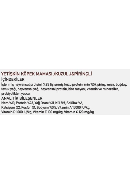 Premium Kuzul&pirinçli Yetişkin Köpek Maması 15 kg