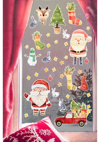 New Jargon Noel Baba Hayvanlar Süsleme Yeni Yıl Çocuk Bebek Odası Sticker Seti