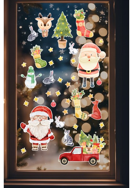 New Jargon Noel Baba Hayvanlar Süsleme Yeni Yıl Çocuk Bebek Odası Sticker Seti