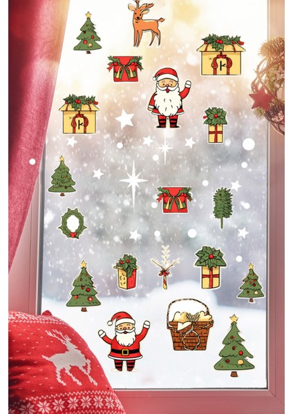 New Jargon Noel Baba Hayvanlar Süsleme Yeni Yıl Çocuk Bebek Odası Sticker Seti