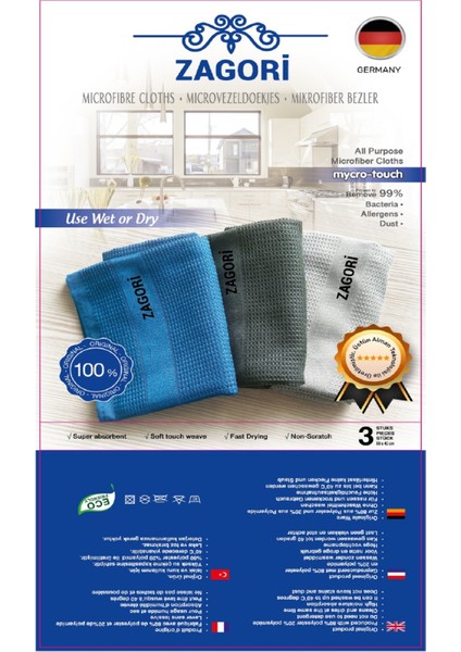 Pella Model Fabrika Satışı Mikrofiber Temizlik Cam Bezi 3 Lü 40X60