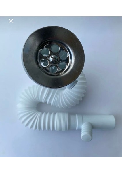 Çatallı 2 Kirli Su Girişli Körüklü Lavabo Sifonu 60CM
