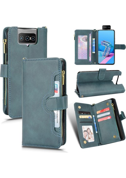 Zenfone 8 Flip Cüzdan Uzun Ipli Moda Pu Deri Fermuarlı Kartlıklı Cüzdan Telefon Kılıfı (Yurt Dışından)