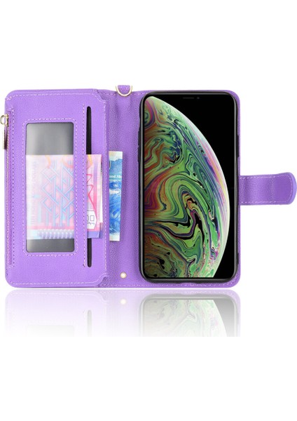 iPhone Xs Max Cüzdan Uzun Ipli Moda Pu Deri Fermuarlı Kartlıklı Cüzdan Telefon Kılıfı (Yurt Dışından)