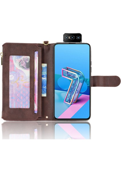 Zenfone 8 Flip Cüzdan Uzun Ipli Moda Pu Deri Fermuarlı Kartlıklı Cüzdan Telefon Kılıfı (Yurt Dışından) indirimleri