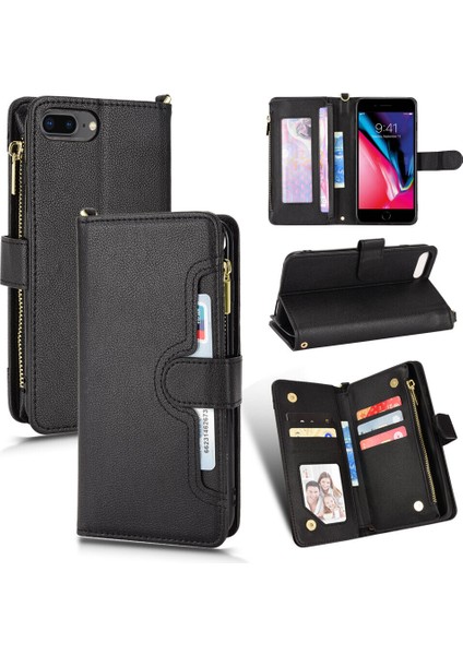 iPhone 7 Plus/8 Plus Cüzdan Uzun Ipli Moda Pu Deri Fermuarlı Kartlıklı Cüzdan Telefon Kılıfı (Yurt Dışından)